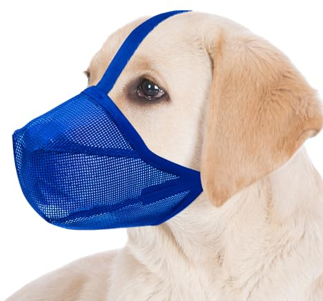 Miavers Maulkorb für Hunde, weiches Netzgewebe für kleine, mittlere, große und große Hunde, Maulkorb mit verstellbaren Riemen, verhindert Bellen, Beißen und versehentliche Verschlucken (Blau, L)