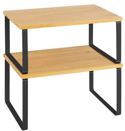 Mangotree Küchenschrank Organizer, stapelbar Gewürzregale, Küchenregal, Satz von 2 Küche Lagerung Regale, erweiterbar Bambus Zähler Regal für Küche, Esszimmer (Natürlich)