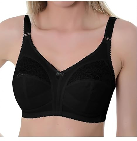 Gemm Womens Plus Size Non Wired Firm Hold Lace Non Padded Support Bra Black