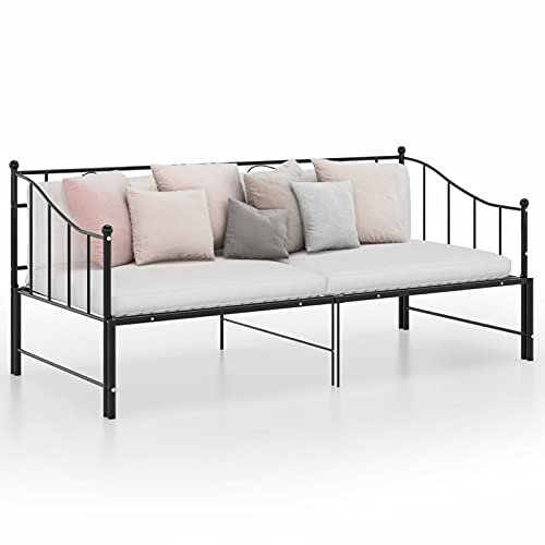 Rantry Ausziehsofa Bettgestell Ausziehbett Sofabett TagesbettGästebett Metallbett Funktionsbett Bettsofa Schlafsofa für Gästezimmer Wohnzimmer Schwarz Metall 90x200 cm#C
