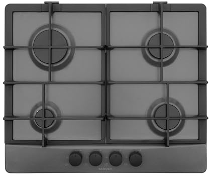 SCHOCK - Piano Cottura 4 Fuochi Gas Primus PC60 con Manopole Nere Opache | Griglie in Ghisa; Valvole di Sicurezza; Asphalt; 585x500 mm