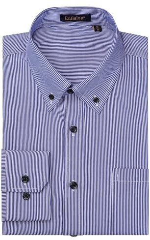 Enlision Blue Dress Shirts for Men Causal Striped Button Down Shirt Long Sleeve Office Classic Regular Fit with Pocket L