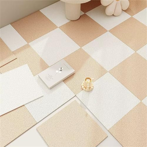 Hiseng Teppichfliesen Selbstklebend 30x30cm, 4/10/20/30 Stück Teppichfliesen Selbstliegend Rutschfeste Strapazierfähig Teppich Bodenbelag für Büro Wohnzimmer Schlafzimmer (20 Stück,Beige weiß)