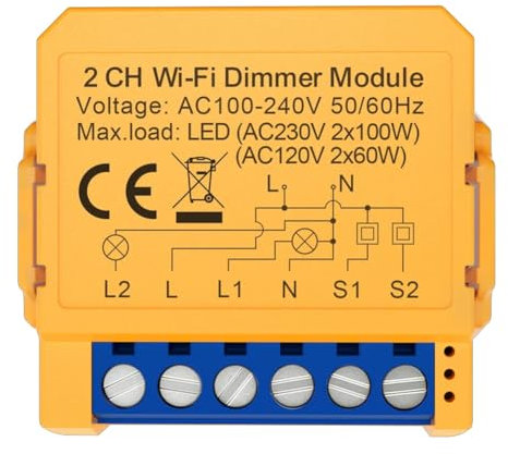 Joselin Tuya WiFi Smart Dimmerschaltermodul 2CH Control LED Leuchten Dimmbarer Schalter Stepless Dimmer + Voz steuerung