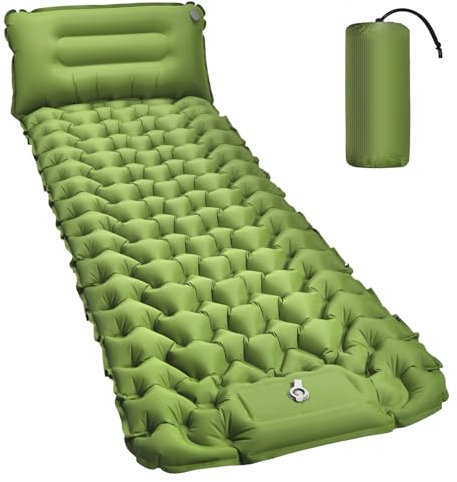 Amtake Isomatte 10CM Hoch Luftmatratze Camping Kleines Packmaß, Aufblasbare Isomatte Ultraleicht mit Fußpumpe, Wasserdichtes Schlafmatte für Outdoor, Wandern, Strand(Grün)