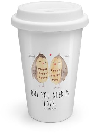 Mr. & Mrs. Panda To Go Becher Eulen Liebe - Geschenk, Freundin Geschenk, Liebe Spruch, Kaffeebecher to go Thermo, To go Becher Kaffee, Becher zum