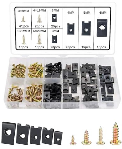 Flaconi 170PCS Clip di Fissaggio Per Auto, Clips Auto, Clip, Clip Fissaggio Auto, Morsetti a u Per Auto,Viti Autofilettanti Per Metallo, Convient à La Plupart Des Accessoires de Fixation Automobiles