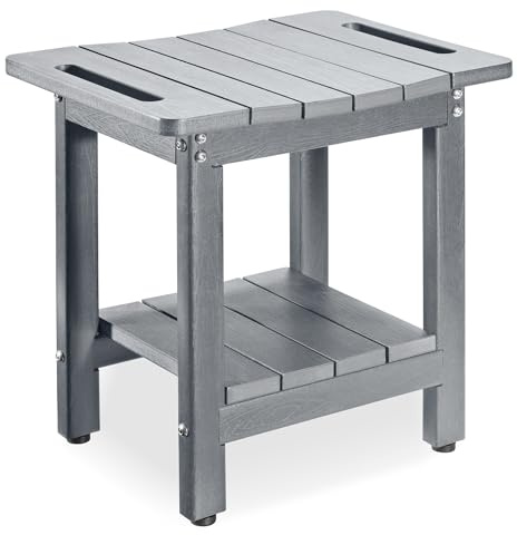 Cuzobro HDPE Shower Bench for Inside Shower – Waterproof, Durable Shower Chair and Stool for Adults – Complete with Storage Shelf & Adjustable Feet – Supports 300 lbs for Bathroom & Bathtub, Gray