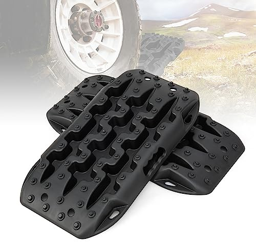 GOPLUS 2 x Sandbleche Anfahrhilfe, Recovery Board Offroad Tracks max. 10T Last, Traktionshilfe Traktionsmatte Auto bei Schnee, Schlamm, Sand, Reifenleiter für PKW, LKW (58 × 31 × 6 cm,Schwarz)