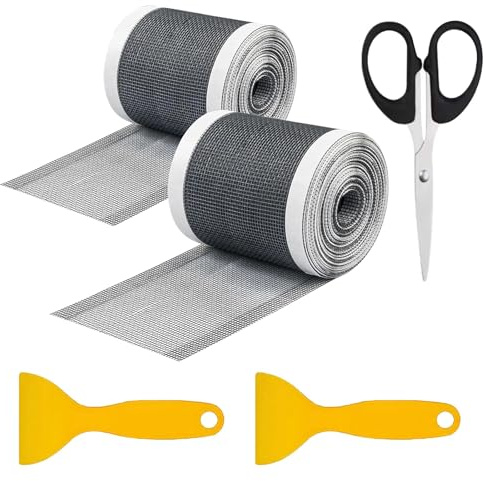 2 Stück 100mm x 10m Abflusssieb Haarsieb Dusche Selbstklebend Einweg Duschrinne Haarfänger Dusche Schneidbarer Haarsieb mit 2 Schaufel, Fliegengitter Reparatur Klebeband für Reparatur Tür Fenster Loch