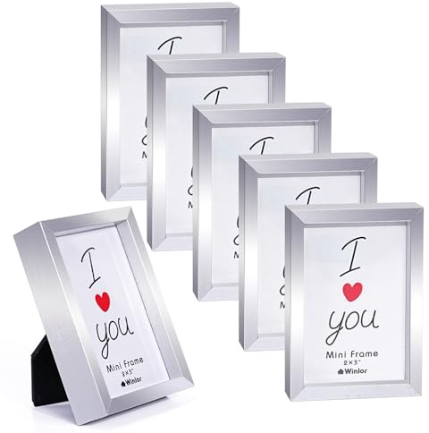 Winlor Mini Fotorahmen 2x3 6er Pack, Magnetischer Bilderrahmen für Kühlschrank & Schreibtisch Deko, Kleine Bilderrahmen für Instax Mini Fotos, Geldbörsenfotos & Kinderzimmer, Silber