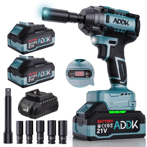 BFYDOAA Destornillador de impacto sin escobillas, 1000 Nm, 1/2 pulgadas, batería de 21 V, destornillador de impacto eléctrico, llave eléctrica para bricolaje, animales de coche, incluye batería de 4,0