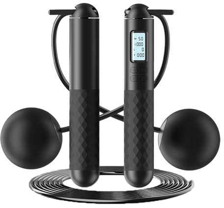 Generic Ropeless Skipping Rope, Adjustable Digital Counting Jump Rope, Gravity Ball Skipping, Weighted Jump Rope for Exercise, Boxing and Fitness (Black)