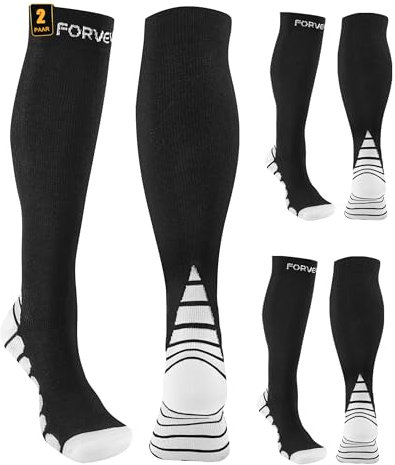FORVEVO Kompressionsstrümpfe Herren und Damen 2Paar,Sport Kompressionssocken Stützstrümpfe für Laufen,Reisen,Radsport,20-30mmHg（Schwarz,L/XL）