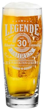 LUXENTU Willi Becher 0,3l mit graviertem Motiv, Bierglas für ein Jubiläum & besondere Anlässe, Helles-Glas mit Lasergravur-Veredelung, Spülmaschinengeeignet, Legende seit 30 Jahren