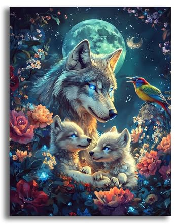 VAIIEYO 5D DIY Wolf Diamond Painting, Diamant Painting Bilder Malerei Kits Tier, Malen Nach Zahlen Diamant Home Wand Decor Gemälde Kreuzstich Diamond Dekoration 30x40cm-1=62