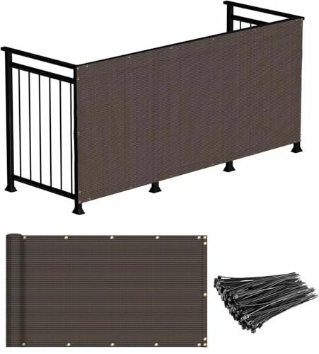 NEW-YIJUNSHUN Balcony Privacy Screen, 1m x 5m Patio Privacy Protective Screens 500g/m² HDPE 95% UV Block Porch Privacy Fence Cover for Backyard Deck Railing Pools - with Cable Ties and Rope (Brown)