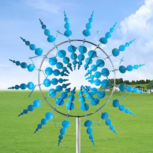 Mulino a vento in metallo unico e magico, 3D, con palo da giardino, scultura cinetica magica, acchiappasole in metallo, mulino a vento per il cortile e il giardino, 31 x 93 cm