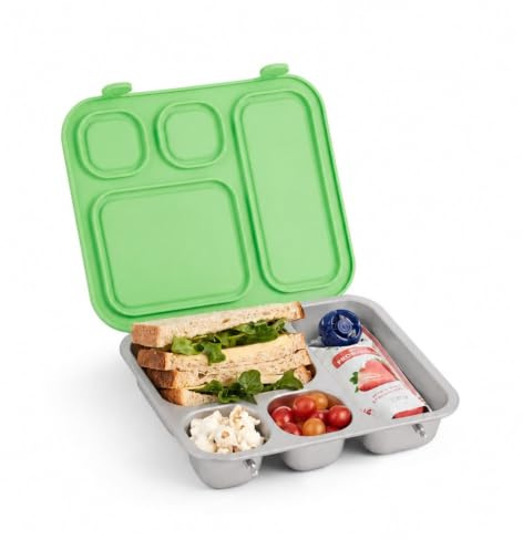 Elk and Friends Kids/Toddler Stainless Steel Bento Lunch Box + Silicone Lid | Leak-proof | Lunch Container | Removable Lid | 4 Compartments | Dishwasher Safe