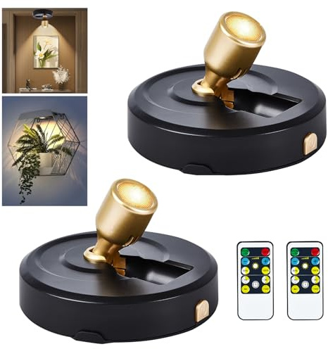 Drahtlose LED Scheinwerfer, 2 Stück Batteriebetriebene Bild-Lichter Puck-Lichter, Beleuchtung im Innenbereich mit Fernbedienung, Spot Licht für Wandkunst Anzeige Dartboard Malerei Kunstwerk Akzent Sch