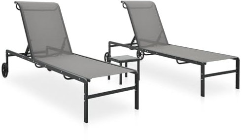 Brokky Sonnenliegen 2 STK. mit Tisch Textilene und Stahl Strandstuhl MöBel Sonnenliegen Klein Garten Doppelliege