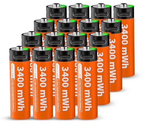 8 Pezzi Batterie AA Al Litio da 1,5V Batteria Ricaricabile Doppia A 3400mWh con Cavo di Ricarica USB-C 4 in 1 e Indicatore di Carica a LED Ricarica Rapida in 2 Ore Oltre 1500 Cicli