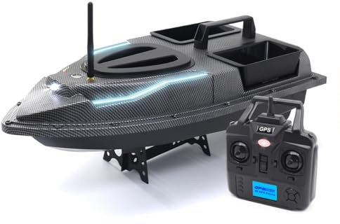 RCARTOYRTR V900 12000 mAh RC Köderboot mit 40 GPS-Wegpunkten, 1,5 kg Kapazität, Dual-Hopper, LED-Lichter, automatischer Freigabe und 500 m RC-Entfernung, Spielzeug und Geschenke für Angelfreunde und