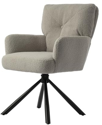 DARDVORLAG Esszimmerstuhl Drehstuhl 180° Drehbar, Metallgestell, Lamb Wool Komfortabler Küchenstuhl mit Armlehnen, Schwenkbarer Stuhl für Wohnzimmer, Büro & Esszimmer
