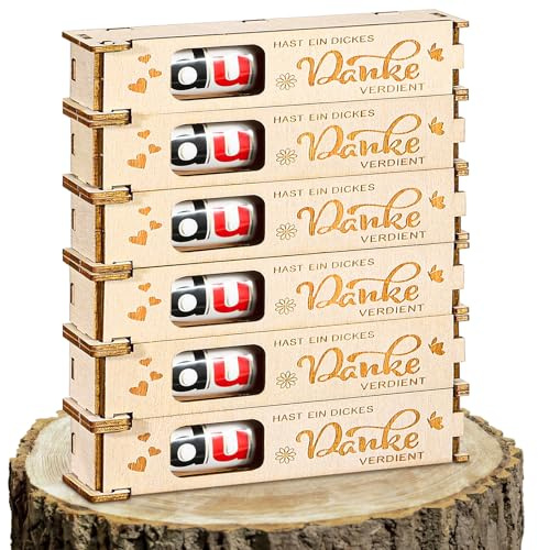 Acsatont 6 Pcs Kleines Dankeschön Geschenk, Danke Kreatives Design Holz Schokoladen Geschenkbox, Danke Abschiedsgeschenk für Papa Mama Kollegen Lehrer Erzieherin Kita, Ideal Geschenk
