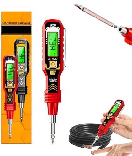 Non-Contact Voltage Tester with LCD Display, Berührungsloser Spannungsprüfer, Volt Detector 30-1000V/11-450V, Phasenprüfer mit Taschenlamp & Akustischem Alarm, Multifunktionales Stromprüfer (Rot)