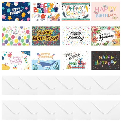 ZSUIQIN 12 Stück Geburtstagskarten，Dankeskarte，Karten mit Umschlägen， Moderne Grußkarten，für Grußkarten, Dankeskarten, Weihnachtskarten, Displaykarten, Postkarten