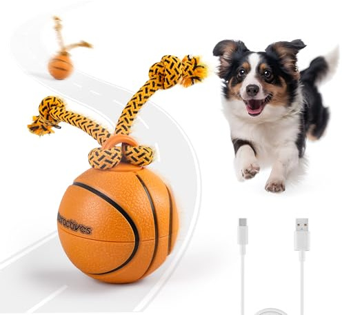 ALL FOR PAWS Interaktiver HundeBall, Beweglicher Hundeball mit LED-Lichtern, Hundespielzeug gegen Langeweile, Bewegungsaktiviertes Spielzeug für kleine/mittelgroße/große Hunde (Basketball)