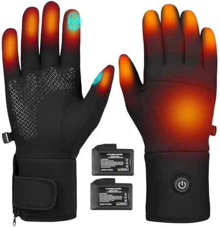 Thotvend Dünne Beheizte Handschuhe, Intelligente Touch-Steuerung, Wiederaufladbarer Akku 7,4 V, 3 Wärmemodi (40 – 65 °C), Ultradünnes Design, Unisex, für Arbeit im Freien und Wintersport