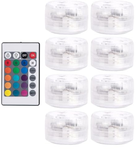 DOITOOL Luces LED Sumergibles Impermeables para Piscina y Estanque 8 Unidades con Control Remoto Luz RGB Multicolor Plástico ABS Transparente para Fuentes y Decoración Acuática