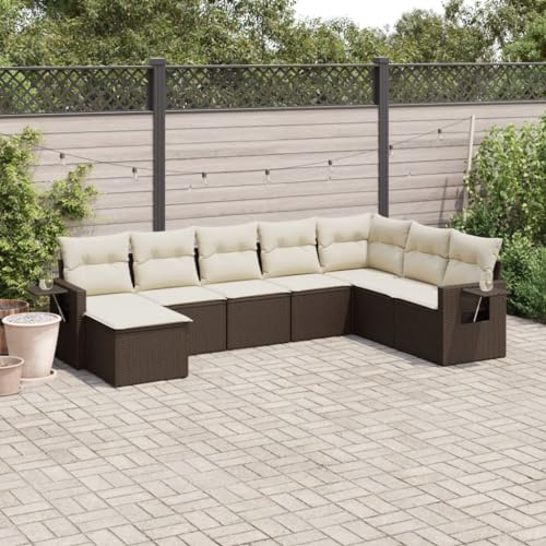 JHQHSM Set di 8 divani da giardino con cuscino, marrone, in polyrattan, design modulare con vano portaoggetti e sacchetto impermeabile, ripiani pieghevoli, rivestimenti rimovibili, in rattan PE