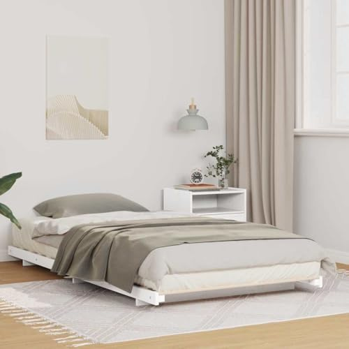 Kaloriko Bodenbettgestell Weiß 75 x 190 cm Massivholz Kiefer, Plattform Bettrahmen für Schlafzimmer, stabiles Einzelbett ohne Boxspring, modernes Design, langlebige Möbel