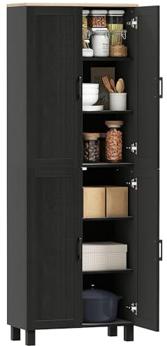 HOMCOM Armadio da cucina, credenza, mobile contenitore in stile moderno con 4 ante e ripiani regolabili, 60 x 30 x 170,5 cm, nero