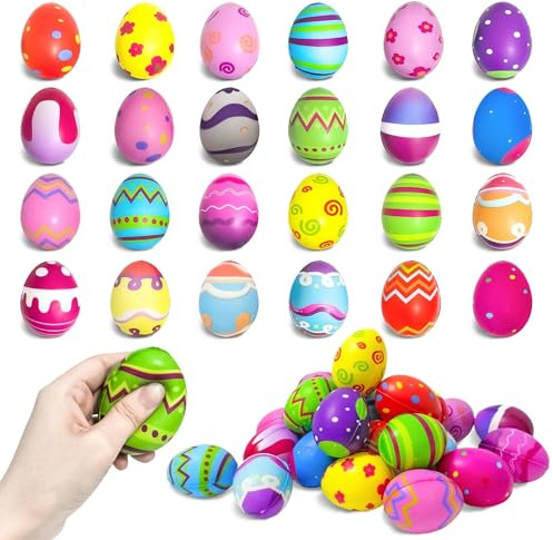 Ostereier Stressball Hillylolly Antistressball Erwachsene Kinder, Antistressball, Knetball Knautschball, Stressball für Kinder Erwachsene, Anti Stress Bälle, Ostern Party Geschenke Deko (B-24 Stück)