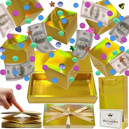 JINSTABAG Überraschungsbox Geschenkbox für Geld, DIY Einzigartige Faltbare Hüpfende mit Konfetti, Überraschung Geschenkbox Explosion für Geburtstag, Jahrestag, Valentinstag.(Golden)