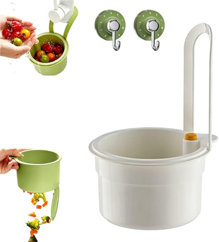 Adjustable Sink Filter Tray Tap, Plastic Kitchen Hanging Sink Drain Basket, Draining Kitchen Tool, Holder Sink with Fine Mesh Filter for Food Waste Leftovers (White)