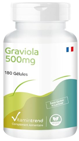 Vitamintrend Graviola ad alto dosaggio 500 mg, 180 capsule, da frutto di graviola, annona spinosa, soursop, integratore alimentare vegano senza additivi, prodotto in Germania