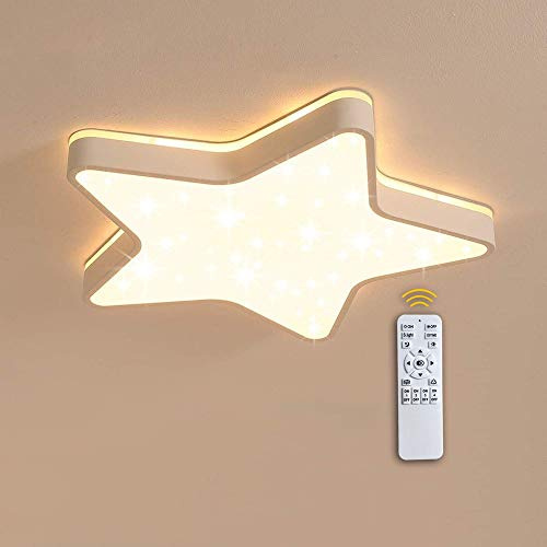 36W LED Mit Fernbedienung dimmbar Deckenleuchte, fünfzackige Stern Deckenlampe, funkelnder Glitzer-Stern-Lichteffekt, Top Glühen Lampe für Kinderzimmer Wohnzimmer Esszimmer Küche Schlafzimmer Ø45cm