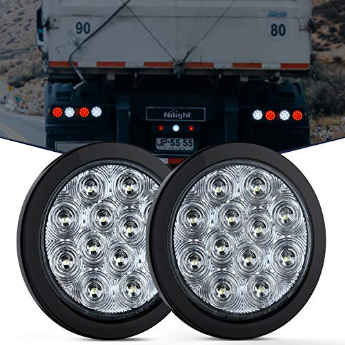 Nilight 2PCS 4 White Round LED Reverse Back Up Light w/Surface Mount Grommet Plugs Trailer Tail Lights for Truck Trailer RV Jeep
