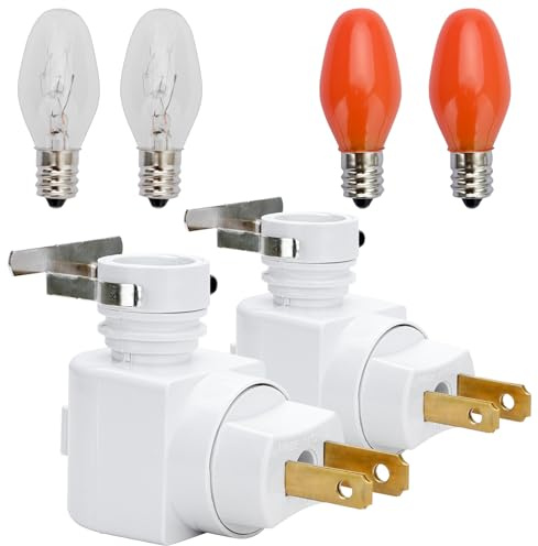 QVQCWD Plug in Night Light Plug with ON/Off Switch and Metal Clip,Inculdes 2 7Watt C7 Clear Bulb and 2 7Watt Orange Bulb