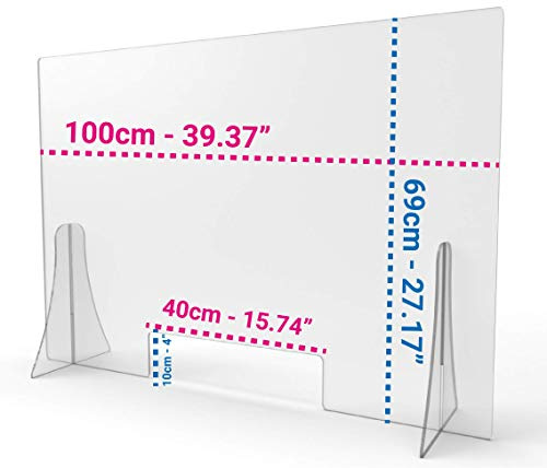 LARGE FORMAT Transparente Trennwand 100x70 cm, ideal für Schreibtisch oder Schreibtisch mit Dokumentenhalter