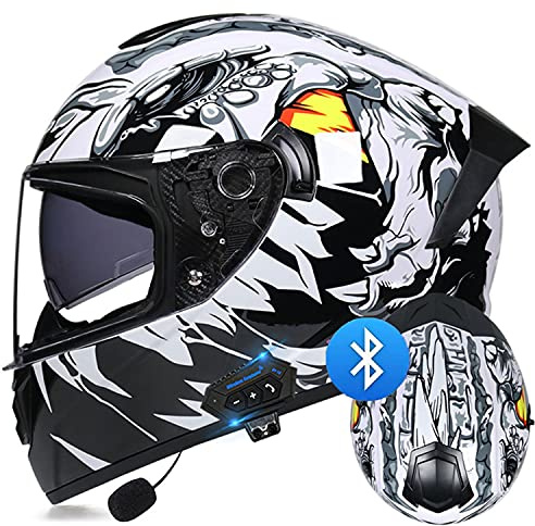 Klapphelm mit Bluetooth, Motorradhelm Integrierter Bluetooth-Helm ECE Genehmigt Motorrad Full Face Helm Rollerhelm Anti-Fog-Doppelspiegel Sturzhelm für Damen Herren