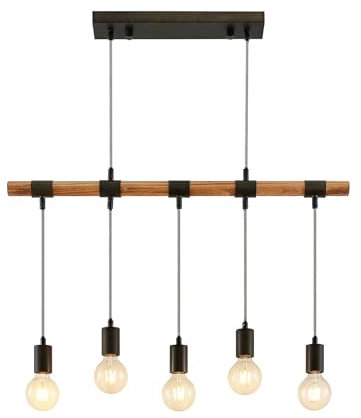 Lindby Pendelleuchte Sibillia (Landhaus, Vintage Rustikal) aus Holz (5 flammig E27) - Hängeleuchte Esstischlampe Hängelampe Wohnzimmerleuchte