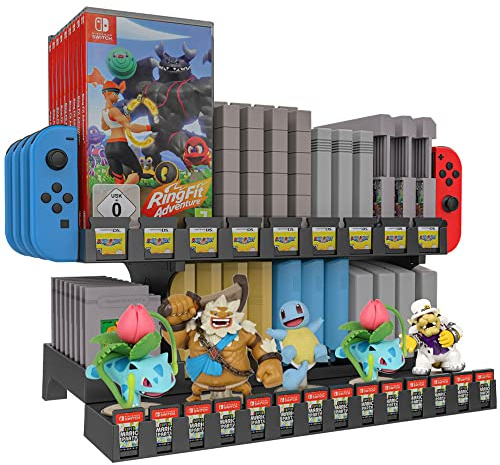 Support de stockage pour Nintendo Switch J0Y Con Accessories Support de stockage Étagère de jeux Contrôleur Soft Rack BD/SD Disque dur Support SFC/FC/GameBoy/N64/NDS/NES/SNES/Nintendo Switch Amiibo