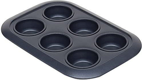 Home Basics Textured Non-Stick 6 Cup Carbon Steel Muffin Pan, Indigo