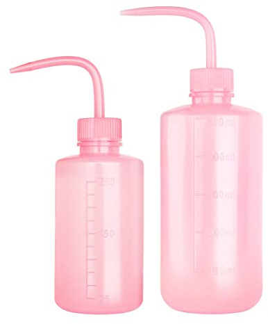 SKYPRO 250 ml + 500 ml Kunststoff-Sicherheits-Waschflasche, rosa Labor-Quetschflasche mit schmaler Öffnung und Skalenetiketten, Spritzflasche für Pflanzen, Blumen, Sukkulenten, 2 Packungen